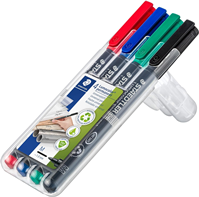 STAEDTLER Lumocolor 317 WP4. Rotuladores de punta fina de colores. Estuche con 4 colores, M - 1.00mm