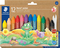 STAEDTLER Noris Junior 224 C12 - Crayones de cera gruesos para niños, 12 colores surtidos en caja de cartón
