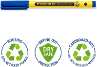 STAEDTLER Noris writing pen 307 Fineliner, carcasa de 97% plástico reciclado según ISO 14021, azul, 1  rotulador