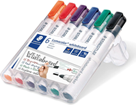 Staedtler 351 WP6 - Rotuladores para pizarra blanca Lumocolor, inodoro, secado rápido y recargable, paquete de 6 colores Surtido