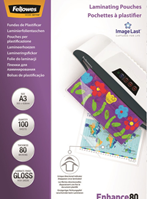 PACK 100 BOLSAS PLASTIFICACION 80 MICRAS A3 303X426 FELLOWES