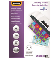 PACK 100 BOLSAS PLASTIFICACION 80 MICRAS A4 216X303 FELLOWES