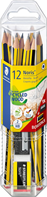 STAEDTLER 61 120P2 Noris Edición Limitada Feliz Aniversario - Tubo hexagonal transparente con 12 lápices de grafito Noris HB de Grafito, 1 Goma de borrar Noris + GRATIS 1 Afilalápices