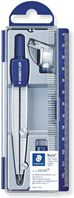 Staedtler Noris Club 550, Set de Dibujo Estuche, Compás Escolar, Adaptador y Tubo de Minas, Azul/Metálico