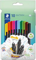 STAEDTLER Fineliner Triplus, forma triangular ergonómica, punta superfina de 0,3 mm, Dry Safe, mango de polipropileno, 10 rotuladores en estuche de cartón, 334 C10
