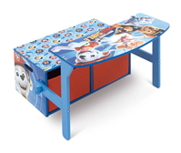 3EN1 BANCO JUGUETERO DE MADERA. CONVERTIBLE EN ESCRITORIO. CON DOS CESTOS TEXTILES DE ALMACENAMIENTO DE PATRULLA CANINA