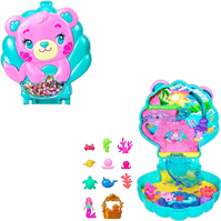 Polly Pocket Isla Purpurina Estuche Conjunto de juego con muñecos, juguete de viaje con una muñequita de sirena, mascotas del océano y accesorios temáticos, JCB16