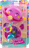Polly Pocket Estuche Planeta Polly en el espacio exterior Conjunto de juego y muñeca, juguete de viaje con una muñequita, un cachorrito y accesorios temáticos, JCB18