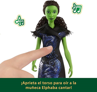 Mattel Universal Pictures Wicked: For Good Elphaba Muñeca cantarina con Ropa de Quita y pon, Inspirada en la película, Canta “For Good” en inglés, JFM09