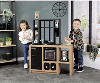 Smoby -Cocina Infantil Loft, Diseño Industrial, Amplias Funciones de Juego, Área Cocina, Fregadero, Horno, Nevera, Máquina Café, 32 Accesorios, Juguete Niños Niñas A Partir de 3 años